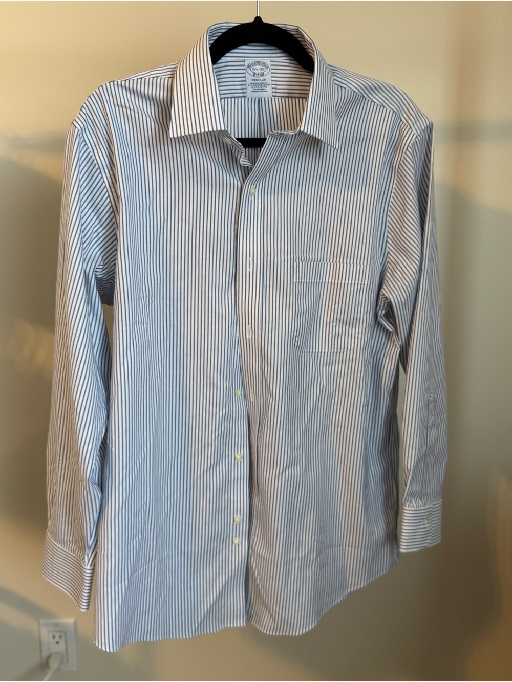 Brooks Brothers Non-Iron Stretch Dress Shirt with Blue Pinstripes